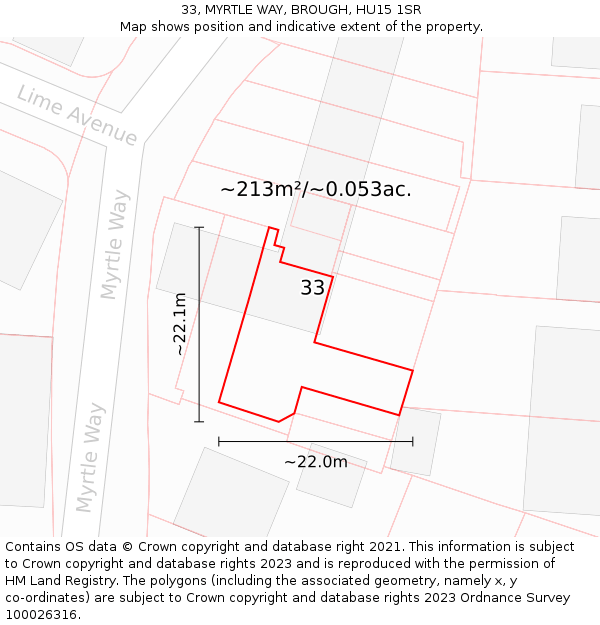 33, MYRTLE WAY, BROUGH, HU15 1SR: Plot and title map