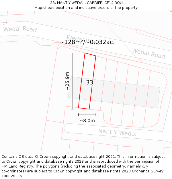 33, NANT Y WEDAL, CARDIFF, CF14 3QU: Plot and title map
