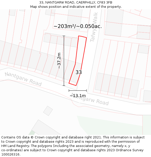 33, NANTGARW ROAD, CAERPHILLY, CF83 3FB: Plot and title map