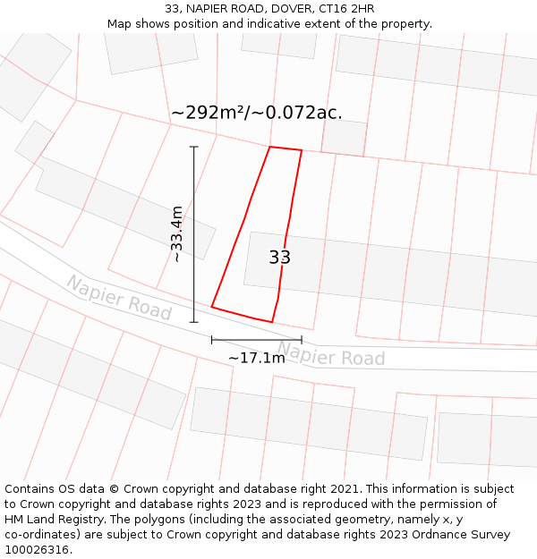 33, NAPIER ROAD, DOVER, CT16 2HR: Plot and title map
