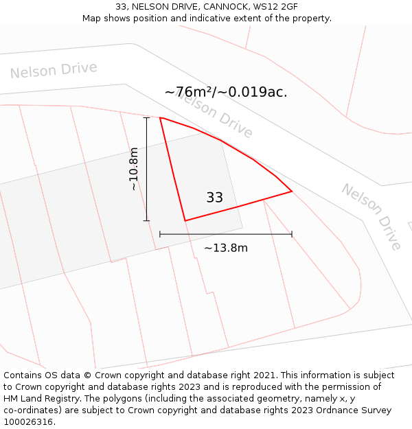 33, NELSON DRIVE, CANNOCK, WS12 2GF: Plot and title map