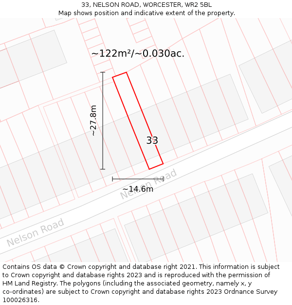 33, NELSON ROAD, WORCESTER, WR2 5BL: Plot and title map