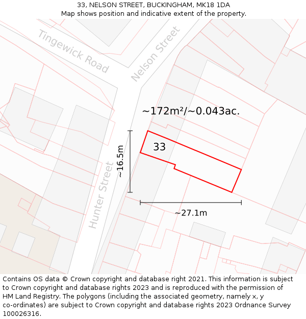 33, NELSON STREET, BUCKINGHAM, MK18 1DA: Plot and title map
