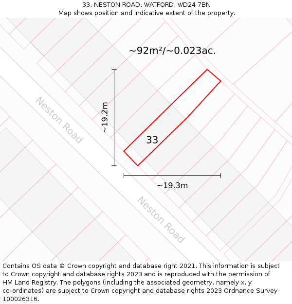 33, NESTON ROAD, WATFORD, WD24 7BN: Plot and title map