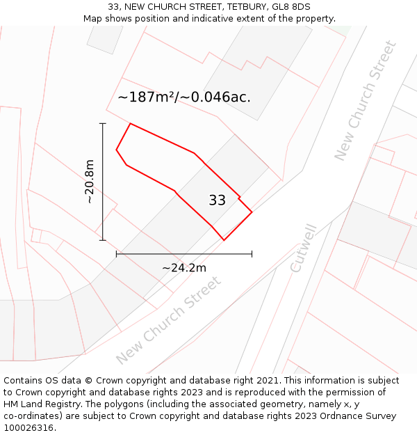 33, NEW CHURCH STREET, TETBURY, GL8 8DS: Plot and title map