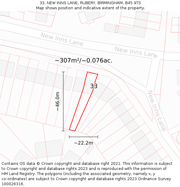 33, NEW INNS LANE, RUBERY, BIRMINGHAM, B45 9TS: Plot and title map