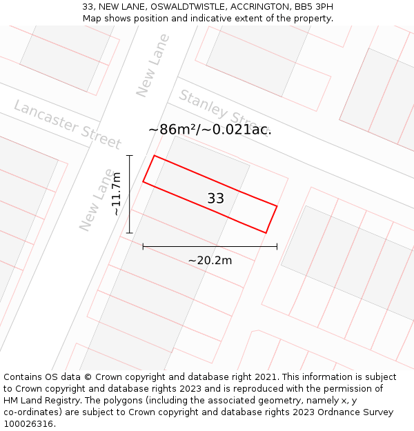 33, NEW LANE, OSWALDTWISTLE, ACCRINGTON, BB5 3PH: Plot and title map