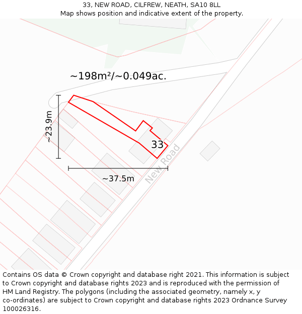 33, NEW ROAD, CILFREW, NEATH, SA10 8LL: Plot and title map