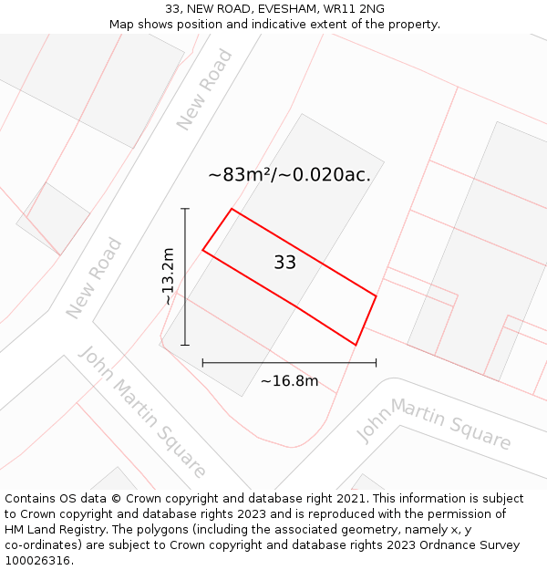 33, NEW ROAD, EVESHAM, WR11 2NG: Plot and title map