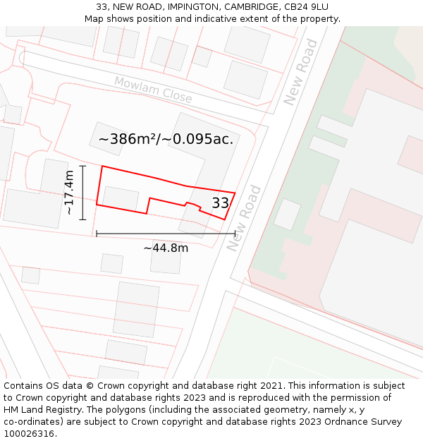 33, NEW ROAD, IMPINGTON, CAMBRIDGE, CB24 9LU: Plot and title map