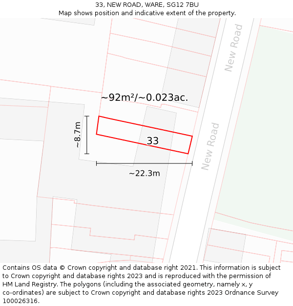 33, NEW ROAD, WARE, SG12 7BU: Plot and title map