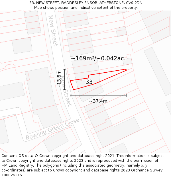 33, NEW STREET, BADDESLEY ENSOR, ATHERSTONE, CV9 2DN: Plot and title map