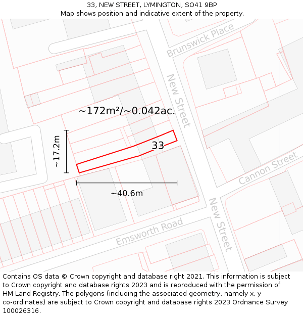 33, NEW STREET, LYMINGTON, SO41 9BP: Plot and title map