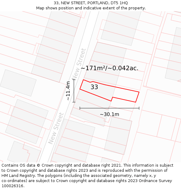 33, NEW STREET, PORTLAND, DT5 1HQ: Plot and title map