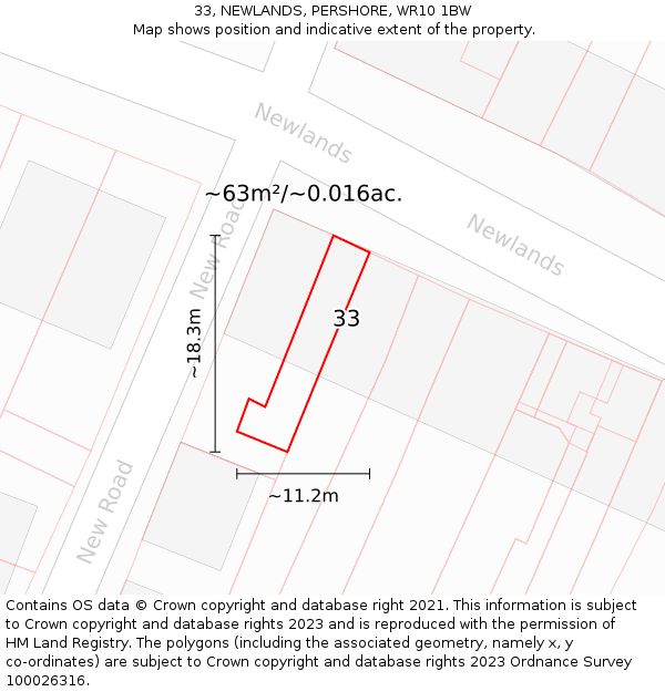 33, NEWLANDS, PERSHORE, WR10 1BW: Plot and title map