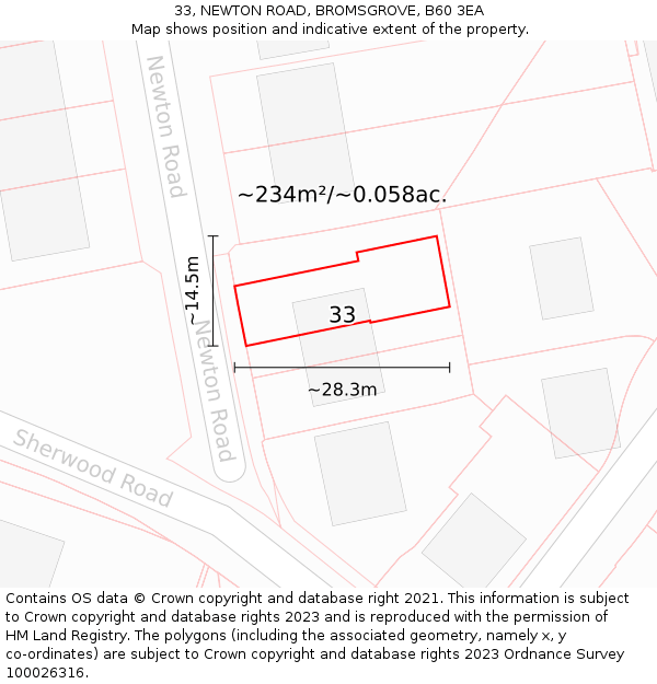 33, NEWTON ROAD, BROMSGROVE, B60 3EA: Plot and title map