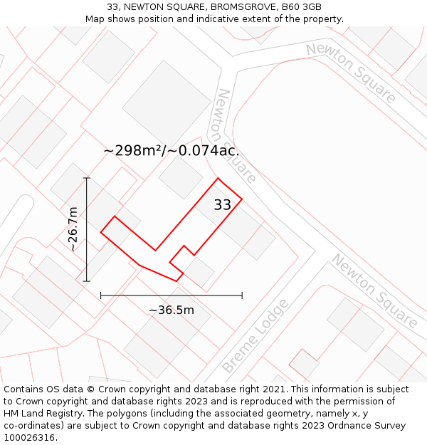 33, NEWTON SQUARE, BROMSGROVE, B60 3GB: Plot and title map