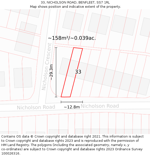 33, NICHOLSON ROAD, BENFLEET, SS7 1RL: Plot and title map