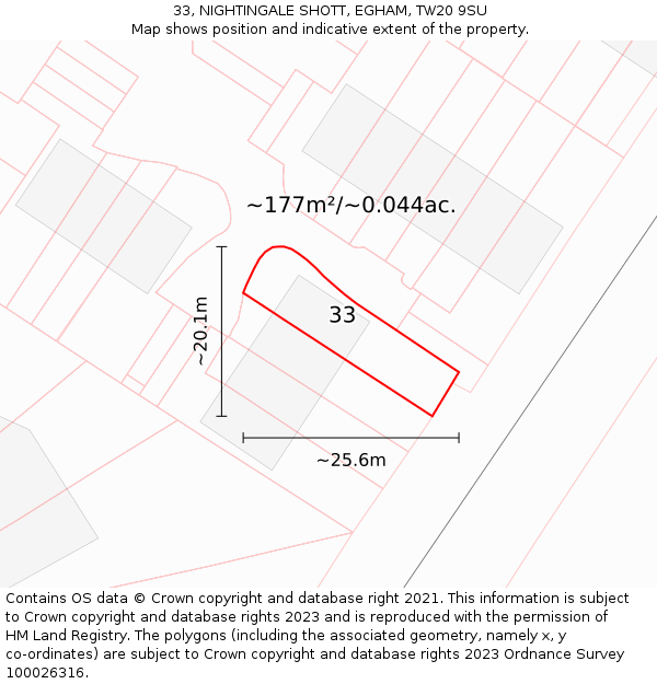 33, NIGHTINGALE SHOTT, EGHAM, TW20 9SU: Plot and title map