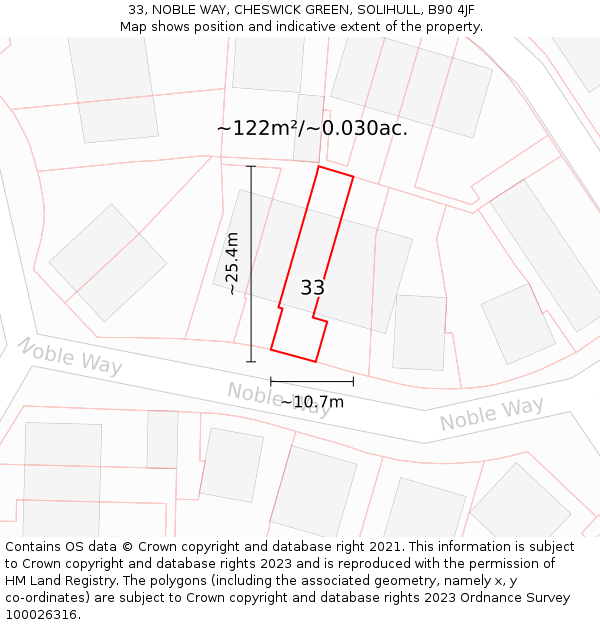 33, NOBLE WAY, CHESWICK GREEN, SOLIHULL, B90 4JF: Plot and title map