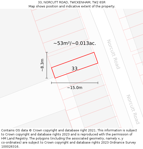 33, NORCUTT ROAD, TWICKENHAM, TW2 6SR: Plot and title map
