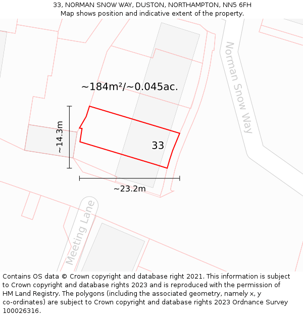 33, NORMAN SNOW WAY, DUSTON, NORTHAMPTON, NN5 6FH: Plot and title map