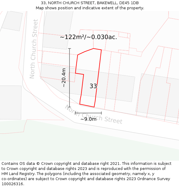 33, NORTH CHURCH STREET, BAKEWELL, DE45 1DB: Plot and title map