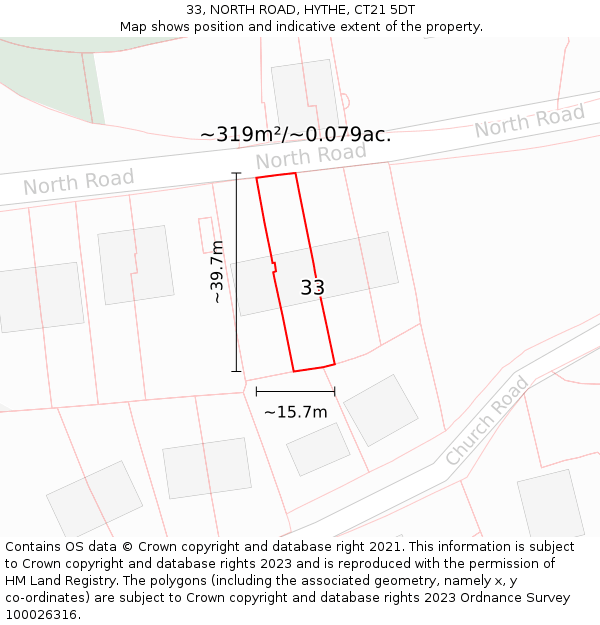 33, NORTH ROAD, HYTHE, CT21 5DT: Plot and title map