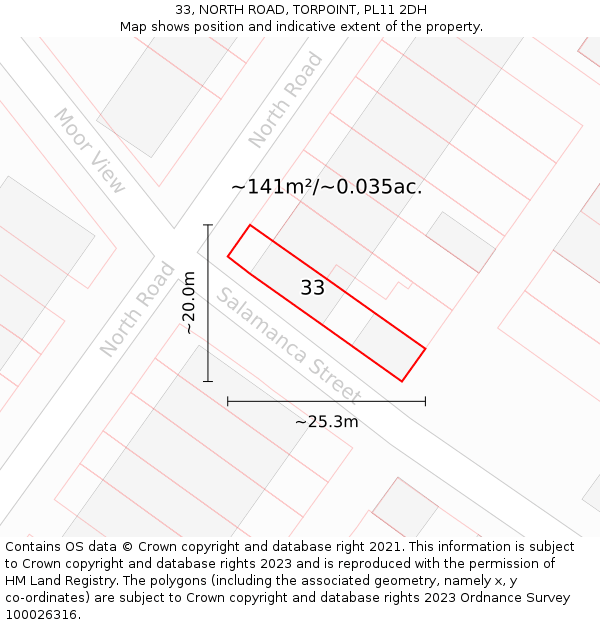 33, NORTH ROAD, TORPOINT, PL11 2DH: Plot and title map