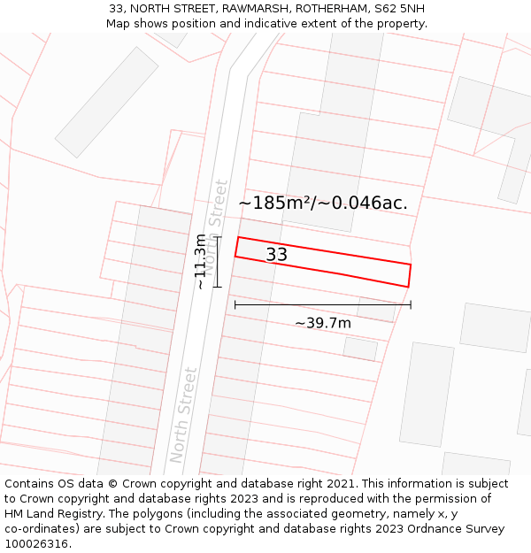 33, NORTH STREET, RAWMARSH, ROTHERHAM, S62 5NH: Plot and title map