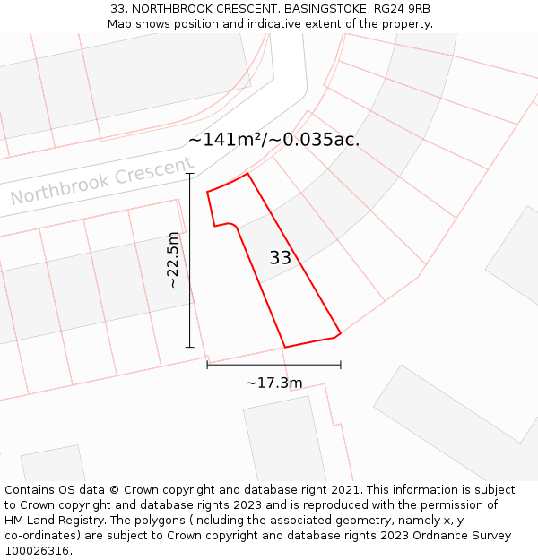 33, NORTHBROOK CRESCENT, BASINGSTOKE, RG24 9RB: Plot and title map