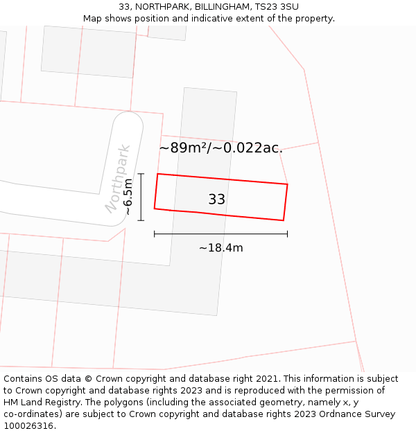 33, NORTHPARK, BILLINGHAM, TS23 3SU: Plot and title map