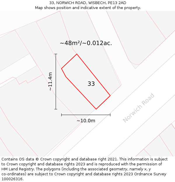 33, NORWICH ROAD, WISBECH, PE13 2AD: Plot and title map