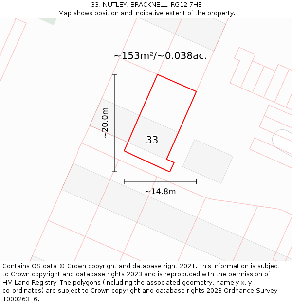 33, NUTLEY, BRACKNELL, RG12 7HE: Plot and title map