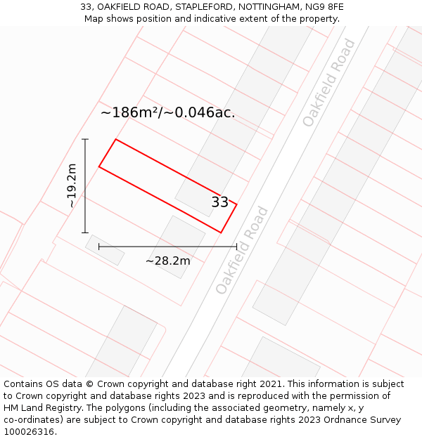 33, OAKFIELD ROAD, STAPLEFORD, NOTTINGHAM, NG9 8FE: Plot and title map