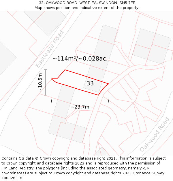 33, OAKWOOD ROAD, WESTLEA, SWINDON, SN5 7EF: Plot and title map