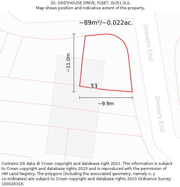 33, OASTHOUSE DRIVE, FLEET, GU51 2UL: Plot and title map
