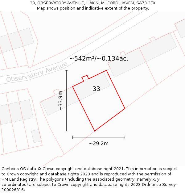 33, OBSERVATORY AVENUE, HAKIN, MILFORD HAVEN, SA73 3EX: Plot and title map