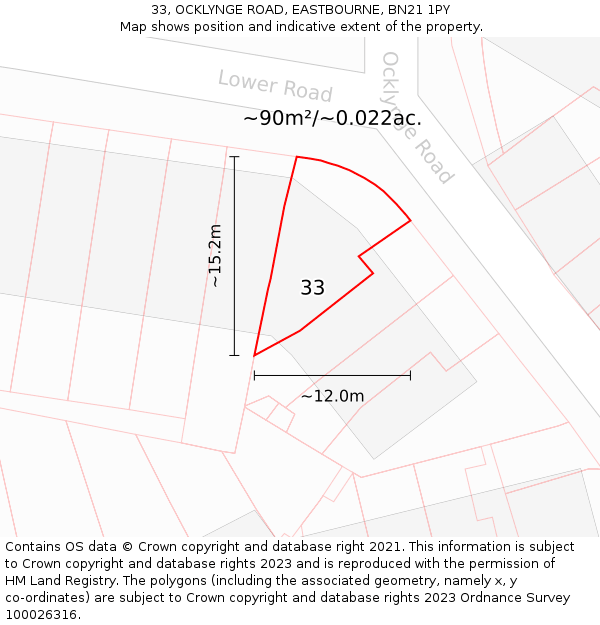 33, OCKLYNGE ROAD, EASTBOURNE, BN21 1PY: Plot and title map