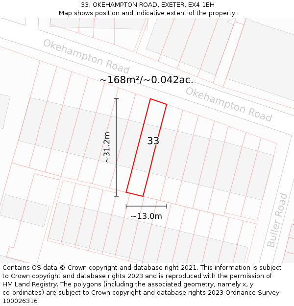 33, OKEHAMPTON ROAD, EXETER, EX4 1EH: Plot and title map