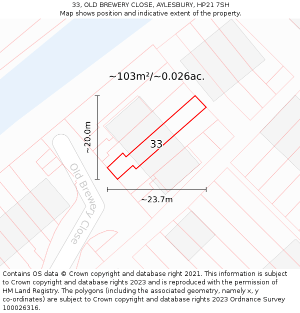 33, OLD BREWERY CLOSE, AYLESBURY, HP21 7SH: Plot and title map