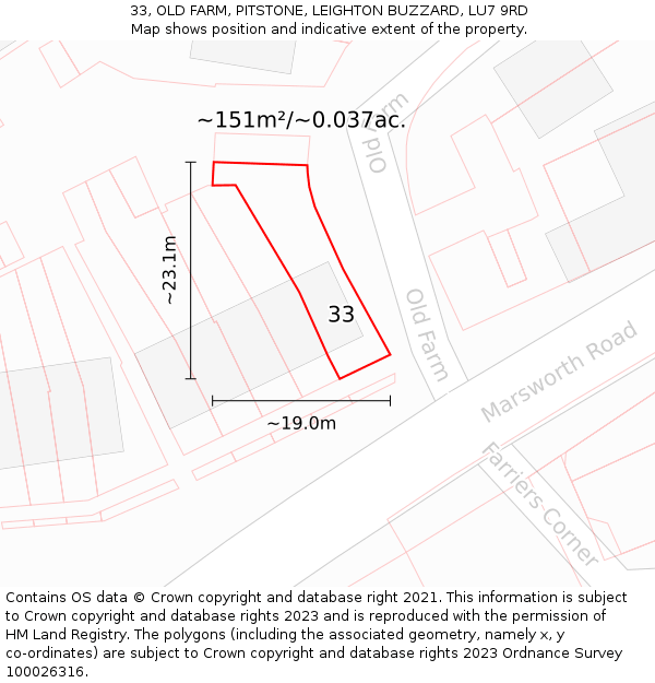 33, OLD FARM, PITSTONE, LEIGHTON BUZZARD, LU7 9RD: Plot and title map