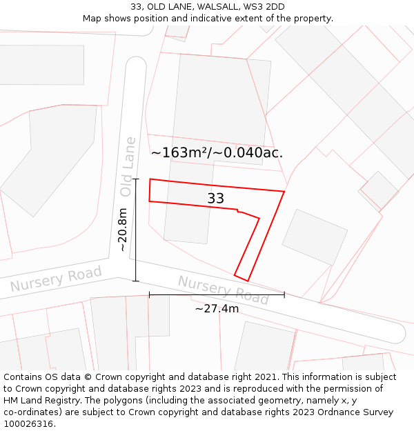 33, OLD LANE, WALSALL, WS3 2DD: Plot and title map