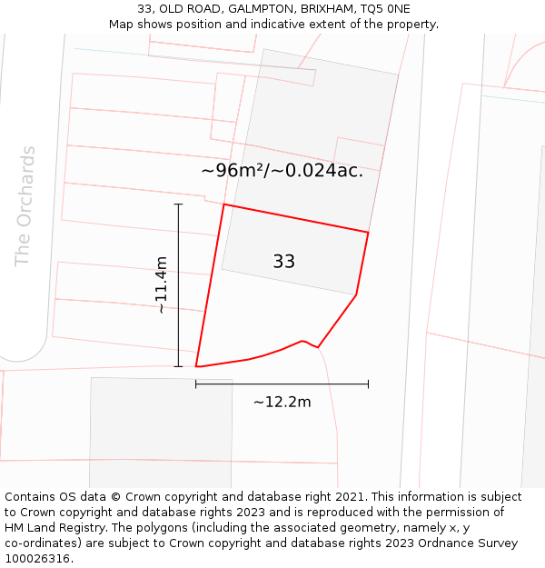 33, OLD ROAD, GALMPTON, BRIXHAM, TQ5 0NE: Plot and title map