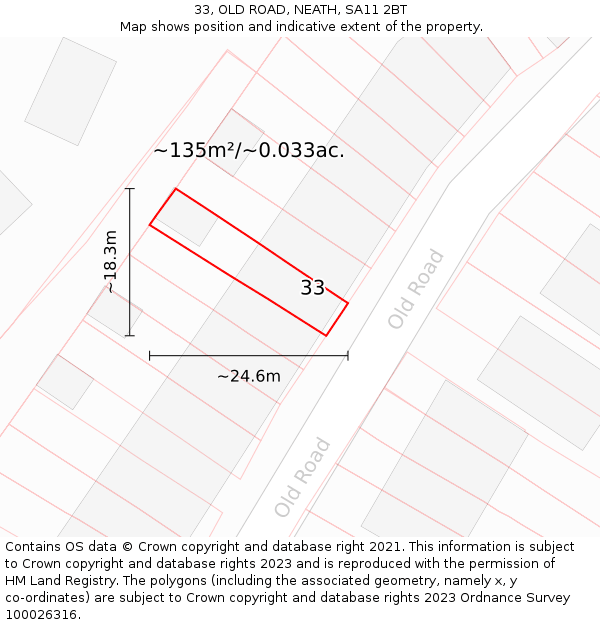 33, OLD ROAD, NEATH, SA11 2BT: Plot and title map