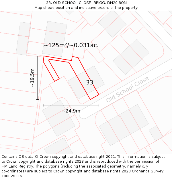 33, OLD SCHOOL CLOSE, BRIGG, DN20 8QN: Plot and title map
