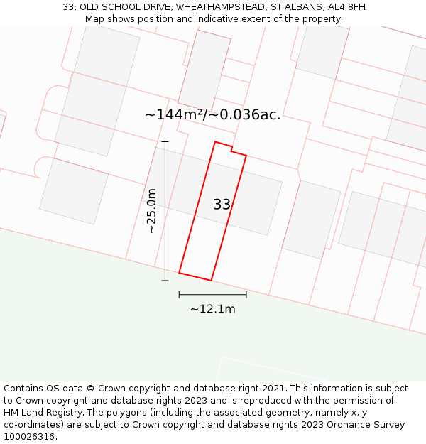 33, OLD SCHOOL DRIVE, WHEATHAMPSTEAD, ST ALBANS, AL4 8FH: Plot and title map