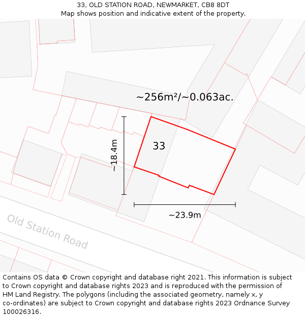 33, OLD STATION ROAD, NEWMARKET, CB8 8DT: Plot and title map