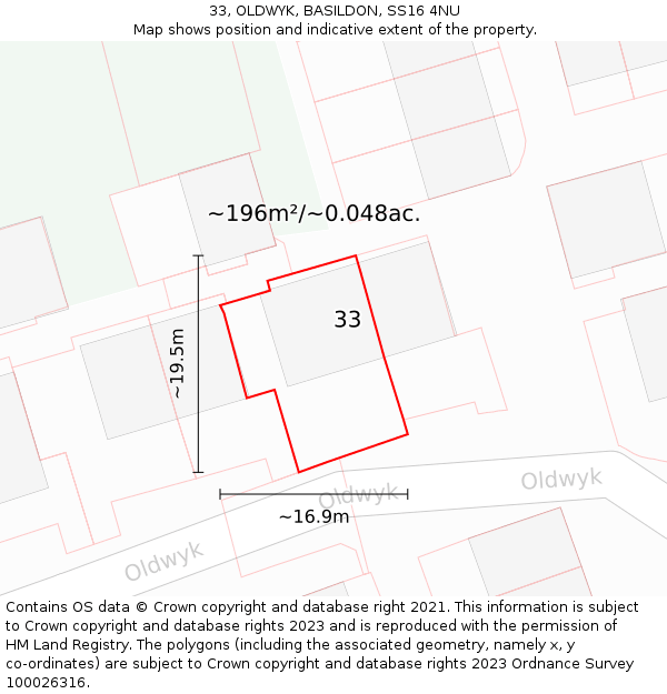 33, OLDWYK, BASILDON, SS16 4NU: Plot and title map