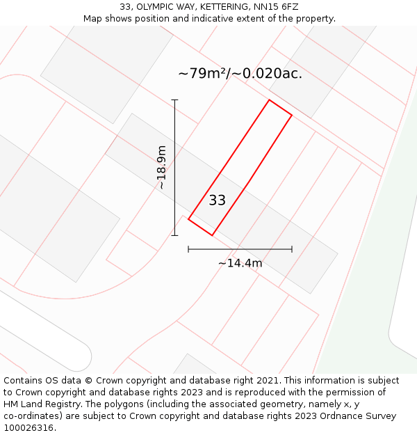 33, OLYMPIC WAY, KETTERING, NN15 6FZ: Plot and title map